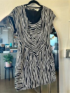 Helmut Lang Vintage Y2K Zebra Print Silk Dress, sz 6
